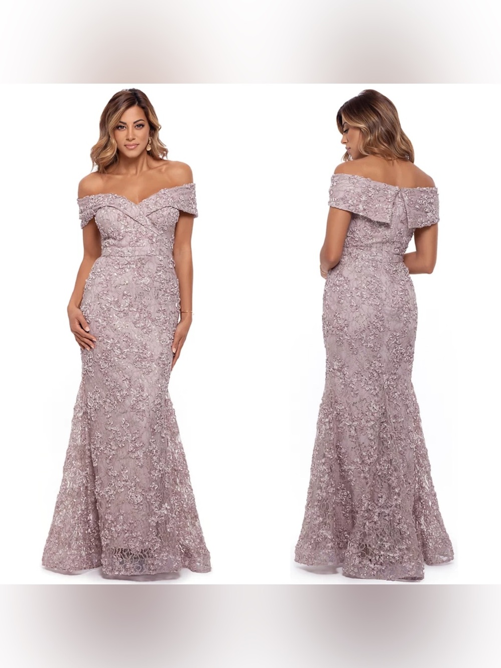 Xscape 4618XN Gown Size 6 NWT Silver Champagne Lace Sequin Embroidered Formal